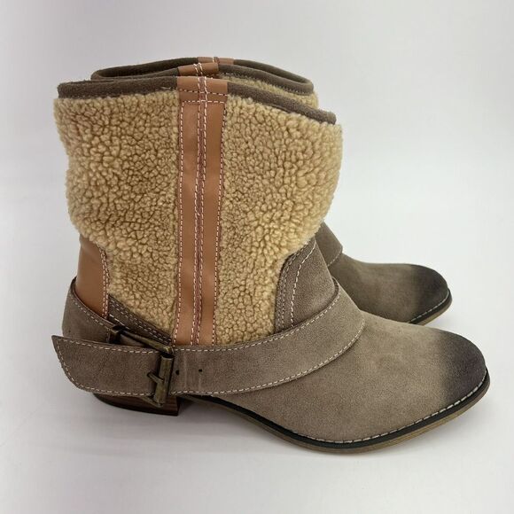 Kelsi Dagger Tempest Shearling Cream Tan Suede Breckenridge Sherpa Boots 8.5 - Picture 1 of 7